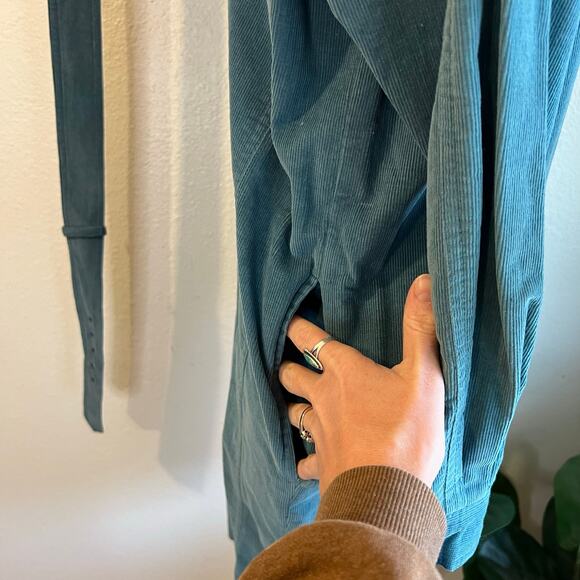 Vintage Blue Cotton Corduroy Utility Zipper Collared Shirt Belt Dress Size Small - Picture 7 of 16